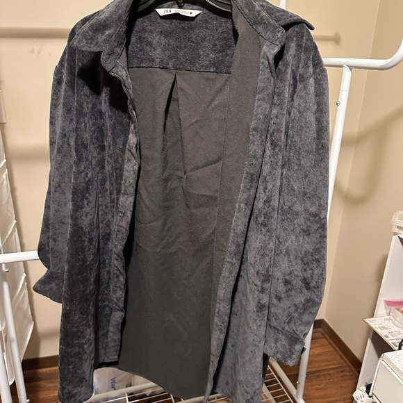 ZARA button down gray Corduroy oversized shirt size M - Picture 6 of 7